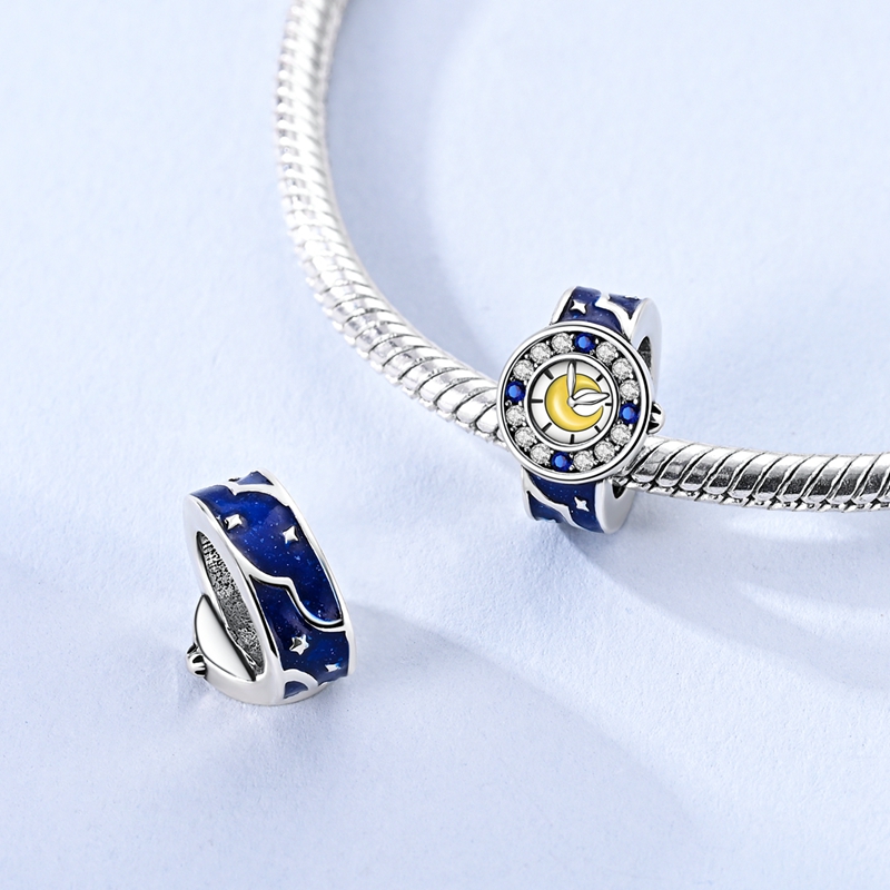 Fine Jewelry Watches Women - ชาร์มรูปดาวและพระจันทร์เงินแท้ 925 สำหรับผู้หญิง ใช้ได้กับกำไลข้อมือแบบดั้งเดิม DIY ของขวัญเครื่องประดับสำหรับงานวันเกิด