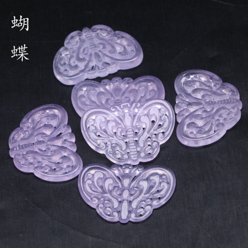Jewelry & Watches Sp Z Oo Janów Lubelski - 2 PC หยกสีม่วงธรรมชาติ Hollow OUT ลูกปัดจี้ผีเสื้อ