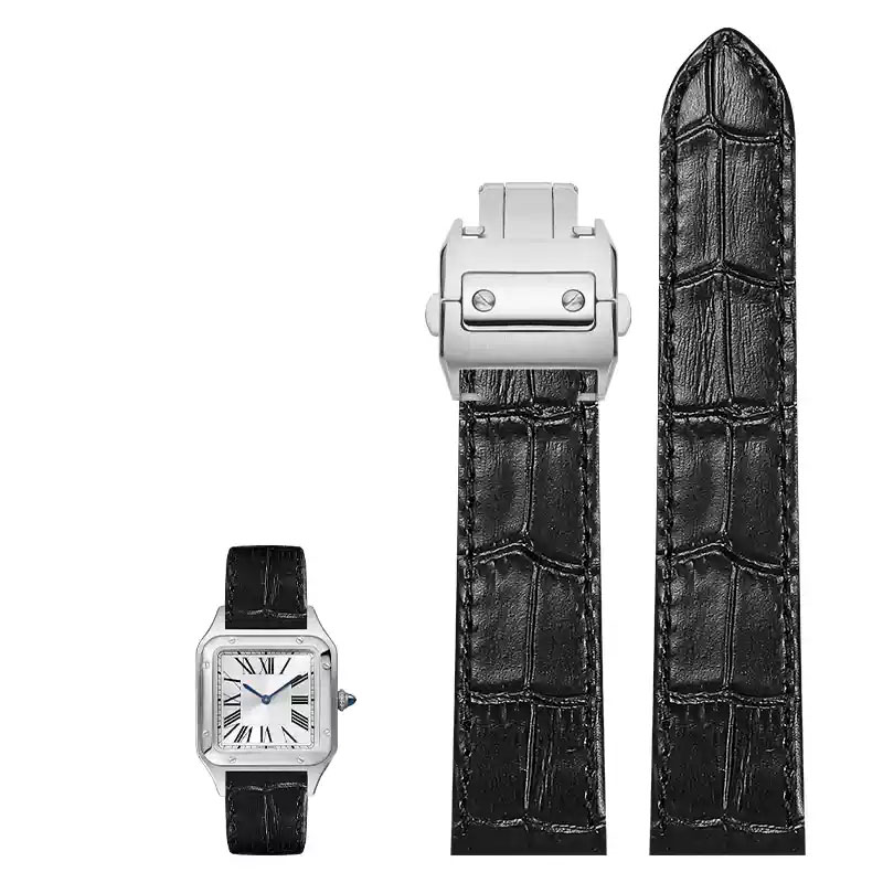 Cartier Watch Santos - 20 มม.23 มม.สายนาฬิกาหนังแท้สําหรับ Cartier Santos Watchband