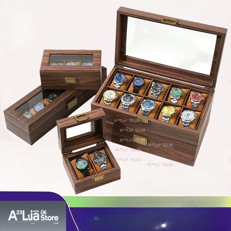 Jewelry Organizer Watches - กล่องนาฬิกาหนัง PU ลายไม้สไตล์วินเทจ กล่องจัดระเบียบกันฝุ่นสำหรับเก็บเครื่องประดับ