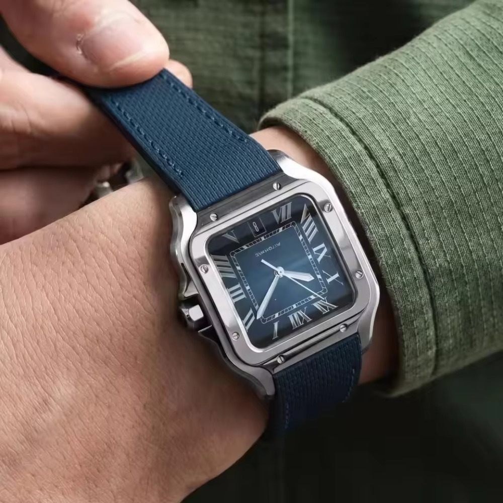 Cartier Watch Santos - สายนาฬิกาสำหรับ Cartier Santos ทำจากผ้าใบและยาง FKM ขนาด