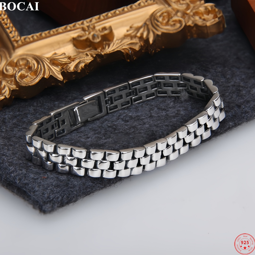 Fine Jewelry Watches Women - BOCAI กำไลข้อมือเงินแท้ S925 ดีไซน์ใหม่สำหรับผู้ชายและผู้หญิง ลายสายนาฬิกาโบราณ กำไลข้อมือแบบกว้าง