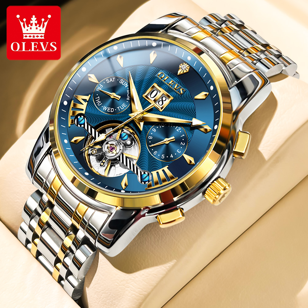 Mens Mechanical Watch - นาฬิกา OLEVS สำหรับผู้ชาย หรูหรา แฟชั่น สายสแตนเลสอย่างดี
