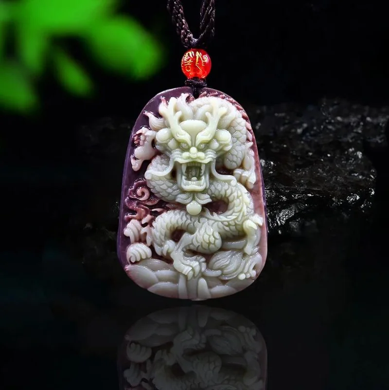 Jewelry & Watches Sp Z Oo Janów Lubelski - สีม่วง Robe หยกมังกรจี้สร้อยคอเครื่องประดับจีนธรรมชาติโชคดีอัญมณีแฟชั่นแกะสลัก Charm Man Woman