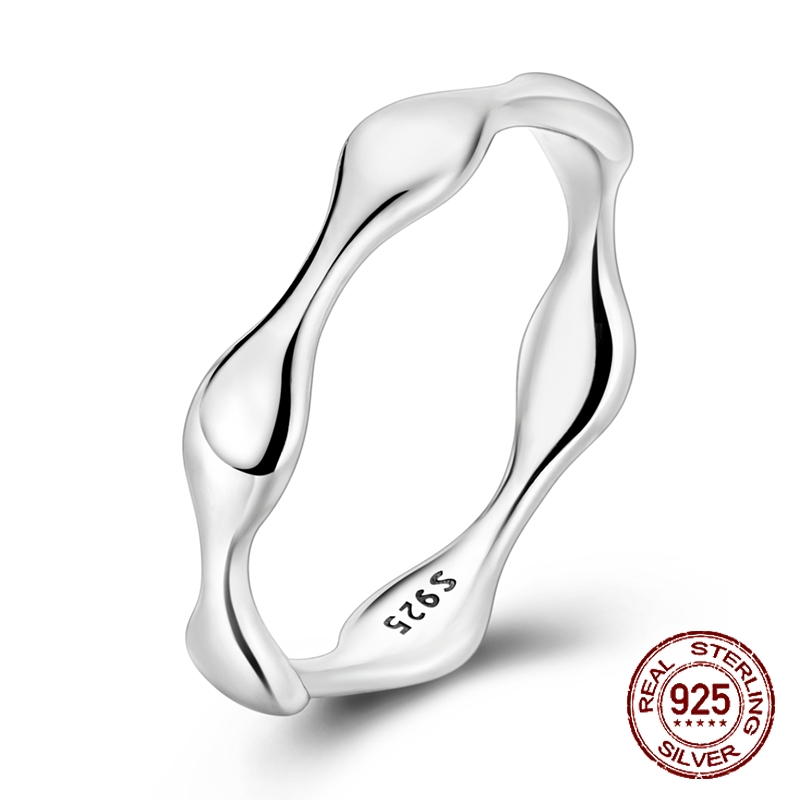Minimalist Ring Stackable - แหวนเงินแท้ 925 ลายคลื่น ดีไซน์เรียบหรู ขัดเงา ใส่ซ้อนกันได้