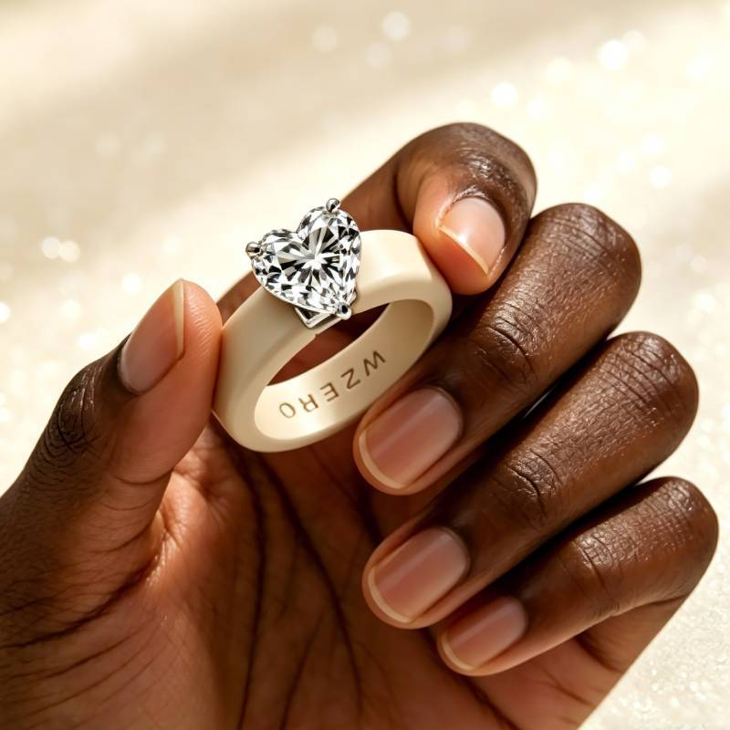 Minimalist Ring Stackable - แหวนซิลิโคนรูปหัวใจแบบมินิมอล ประดับเพชร สายยางสีขาว หัวใจประดับเพชรซิคอน วงแหวนซ้อนกันได้ สวมใส่สบาย
