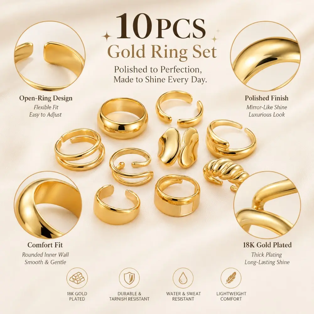 แหวนเปิดนิ้วแบบหนาชุบทอง 18K ส - Minimalist Ring Stackable บทวิจารณ์และราคา