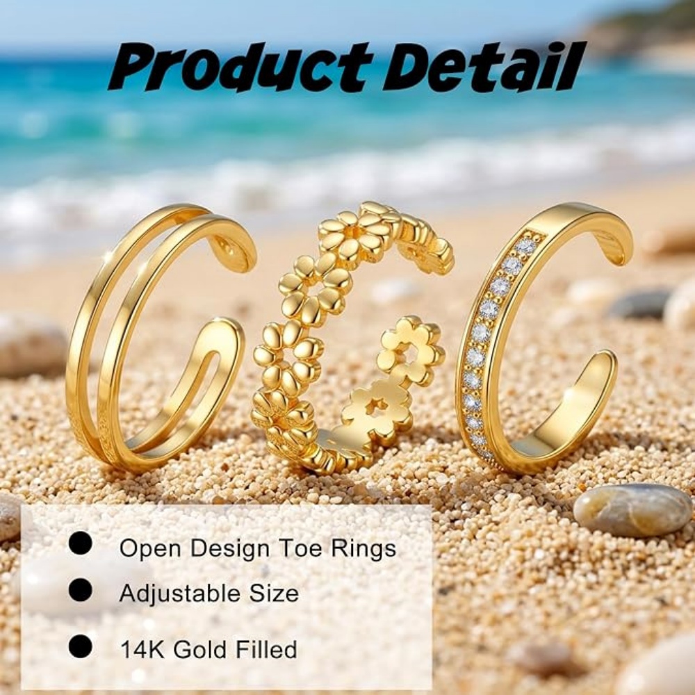 ชุดแหวนทองปรับขนาดได้ 3 วงสำหร - Minimalist Ring Stackable บทวิจารณ์และราคา