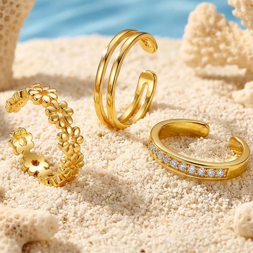 ชุดแหวนทองปรับขนาดได้ 3 วงสำหร - Minimalist Ring Stackable บทวิจารณ์และราคา