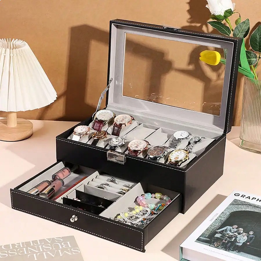 กล่องใส่นาฬิกา 12 ช่องพร้อมลิ้ - Jewelry Organizer Watches บทวิจารณ์และราคา